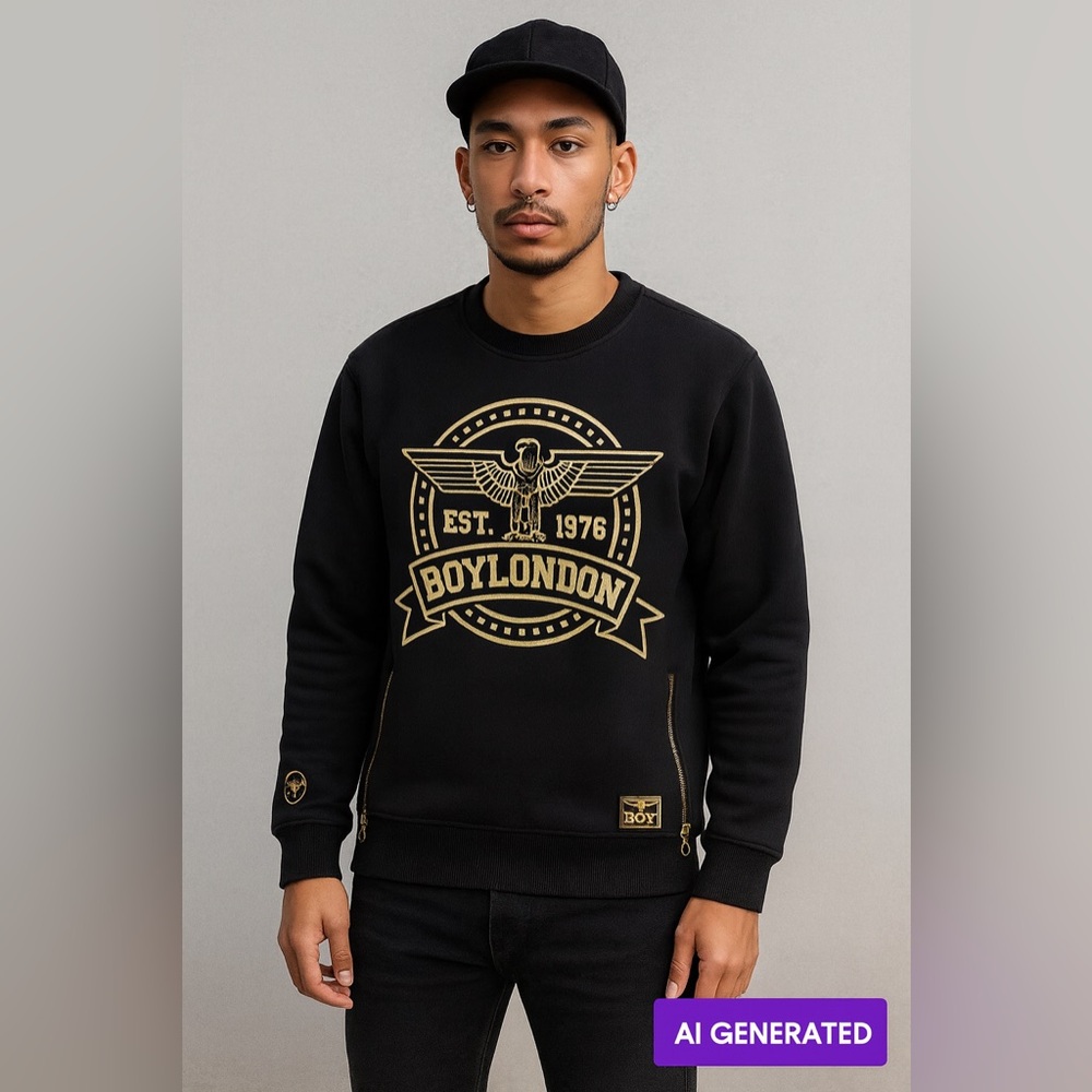 Boy London Korea Black Gold Logo Sweatshirt Medium M 95 Zip Hem Eagle Graphic